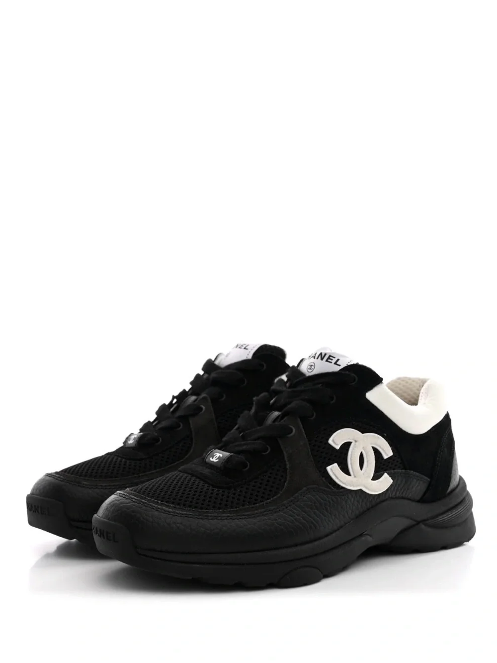 CHANEL Black and White CC Logo Low-Top Sneakers